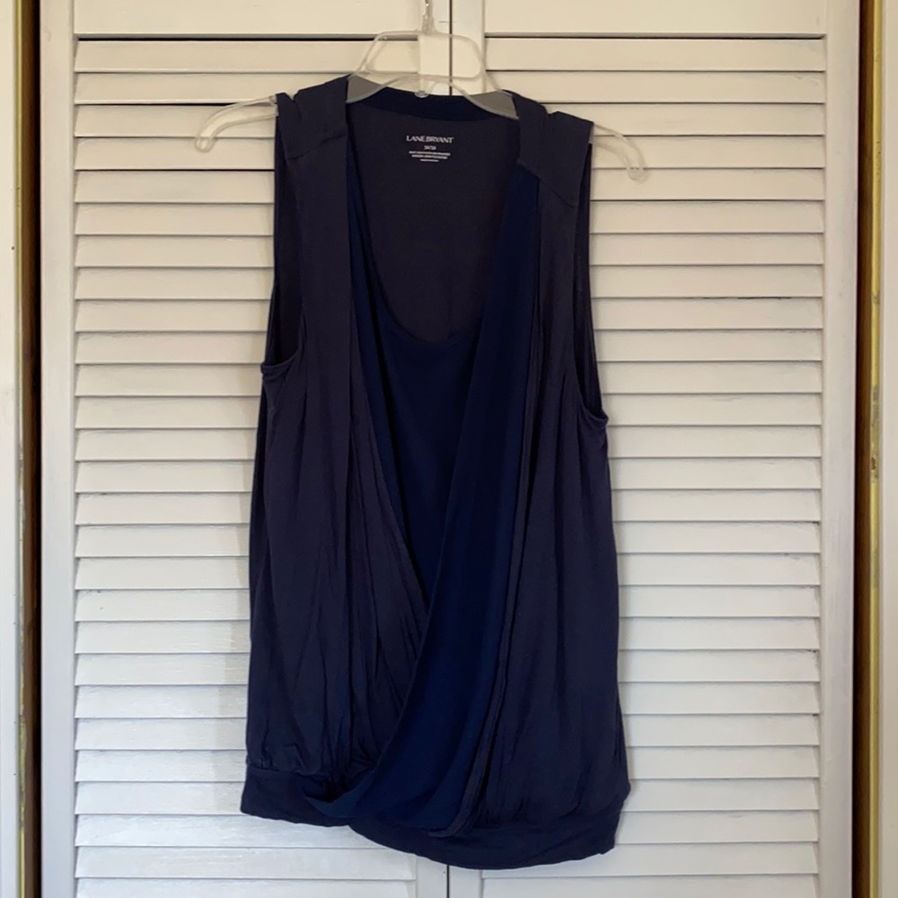 Blue draped no sleeve tank top